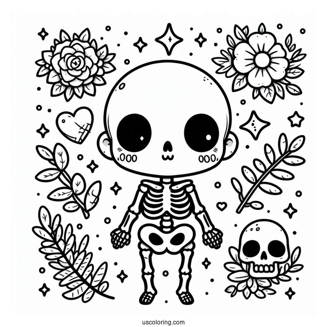 Chibi Skeleton Coloring Page For Preschoolers