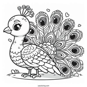 Smiling Cartoon Peacock Coloring Sheet