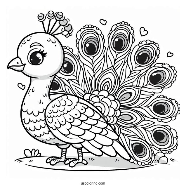 Smiling Cartoon Peacock Coloring Sheet