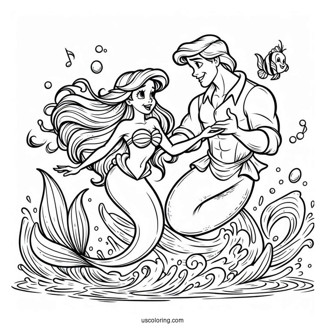 Coloring Sheet Of Ariel Dancing With Triton