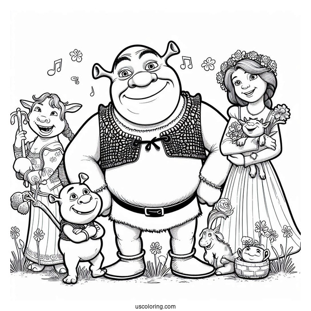Shrek With Fiona And Friends To Color