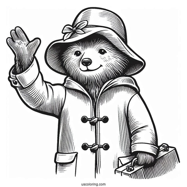 Paddington Coloring Page Waving His Hand