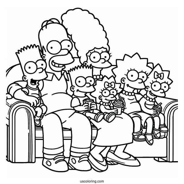 Simpsons Family Sitting On Couch To Color