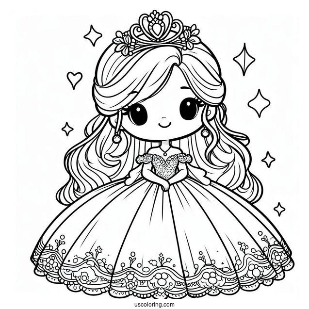 Cartoon Princess Coloring Page In Ball Gown