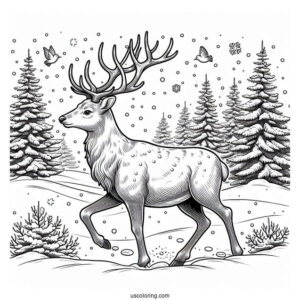 Wild Reindeer Walking In The Snow