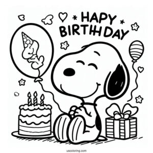 Happy Birthday Themed Snoopy To Color