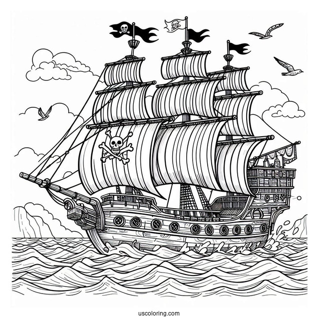 Large Pirate Coloring Page Ship At Sea