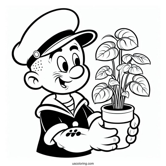 Popeye Coloring Page Holding Watercress