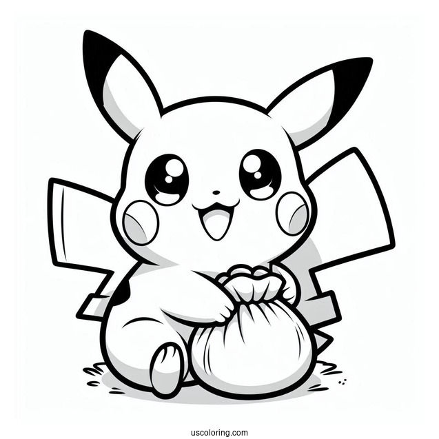 Chibi Pikachu In A Bag Coloring In