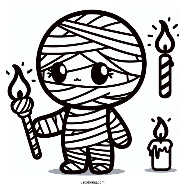 Chibi Egyptian Mummy Coloring Page For Preschoolers