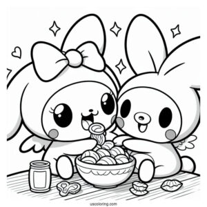 My Melody Coloring Page Feeding Zou Chips