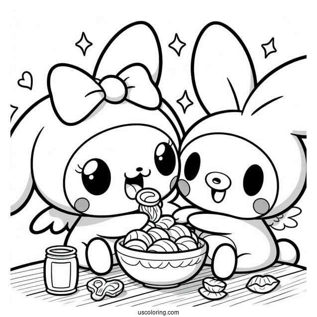 My Melody Coloring Page Feeding Zou Chips