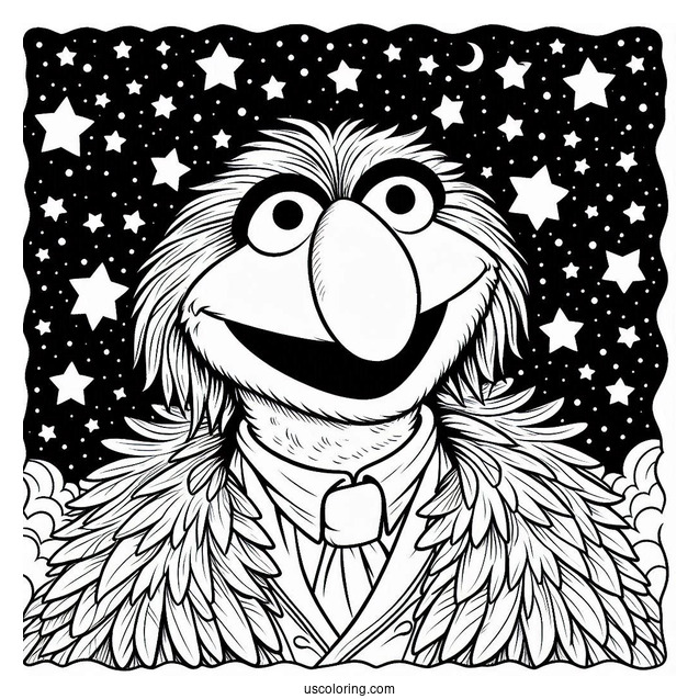 Muppets Coloring Page Of Sam Eagle With Starry Background