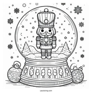 Nutcracker Snow Globe Coloring Page With Snow