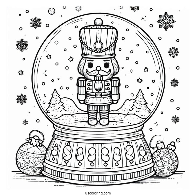 Nutcracker Snow Globe Coloring Page With Snow