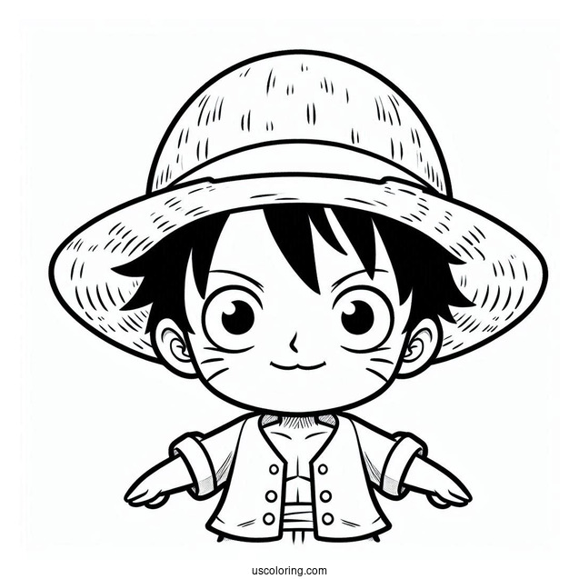 Luffy Coloring Page Wearing Two Hats Over His Signature Straw Hat