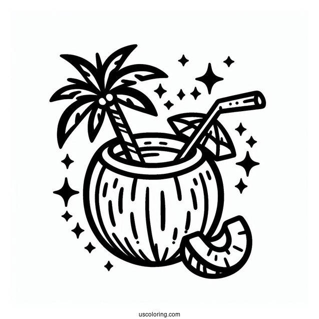 Sparkling Coconut Coloring Page Drink For Kids