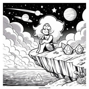 Steven Universe Coloring Page Of Rainbow Quartz Floating On Cliff