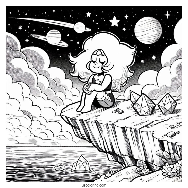 Steven Universe Coloring Page Of Rainbow Quartz Floating On Cliff