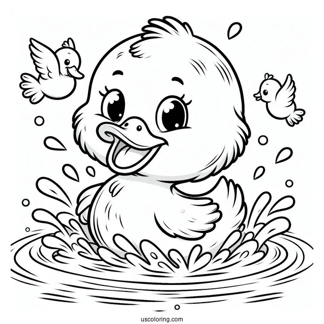 Playful Duck Splashing in Water Coloring Sheet For Preschoolers