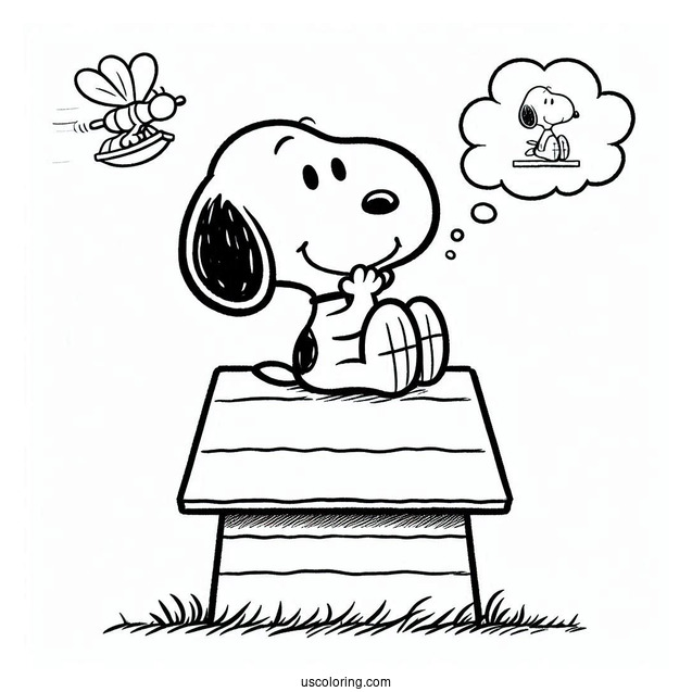 Snoopy Sitting On Dog House Imagining He Is Flying