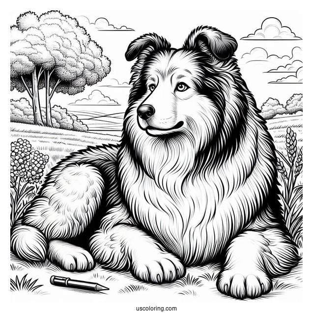 Sheepdog Resting In Field To Color