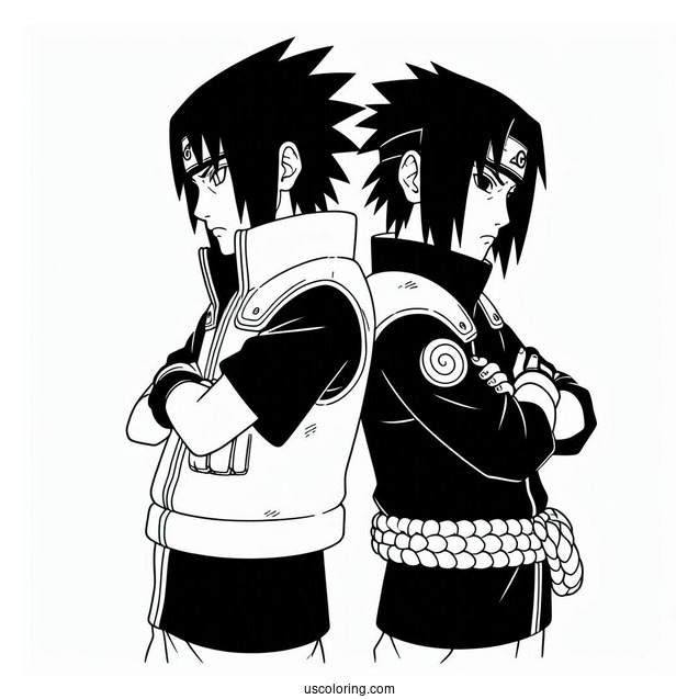 Uchiha Sasuke Coloring Page Standing Back To Back With Itachi