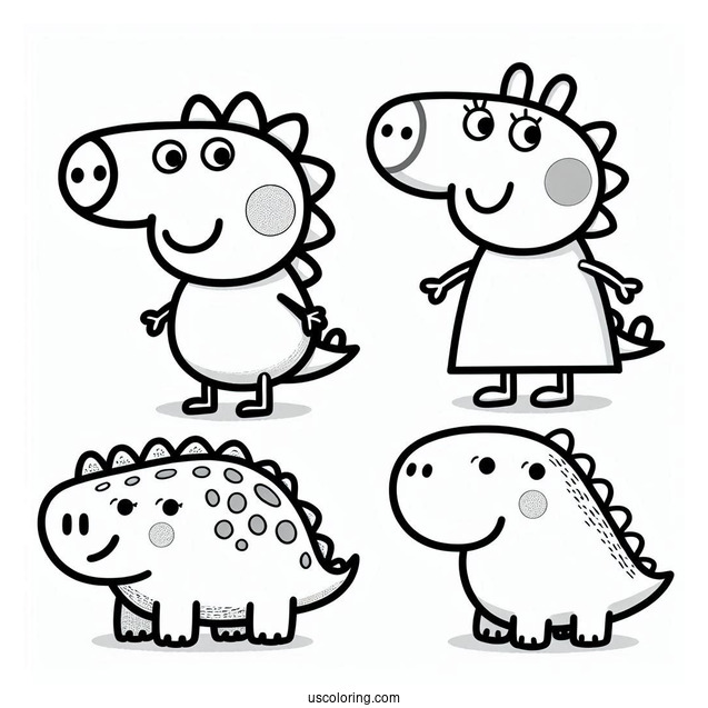 Dinosaur Themed Peppa Pig Coloring Page