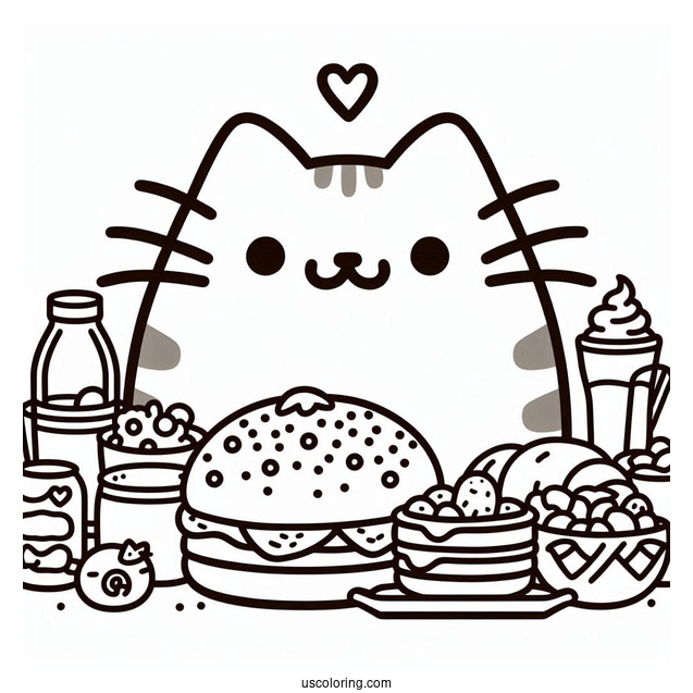 Pusheen With Lots Of Food Coloring Page