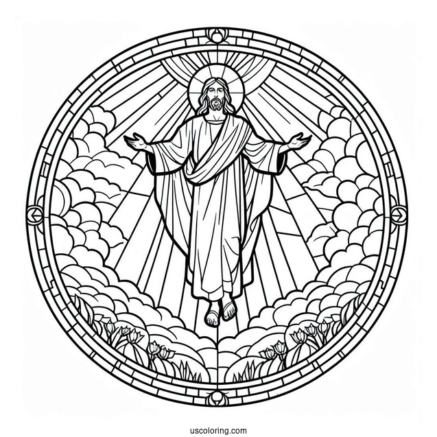 Jesus Coloring Page Ascending To Heaven Stained Glass