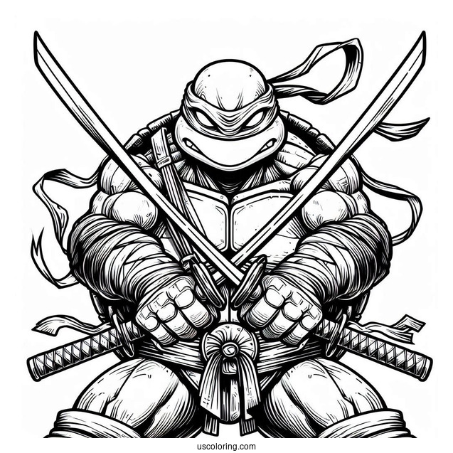 Ninja Turtles Coloring Page Of Rafael Using Twin Sai Swords