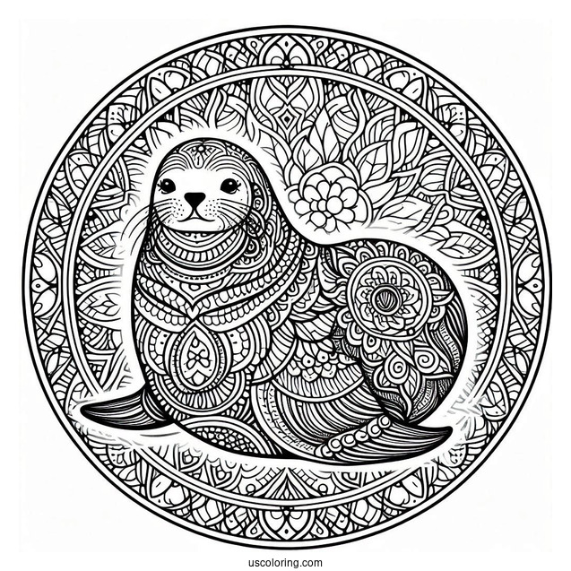 Intricate Seal Coloring Page Mandala