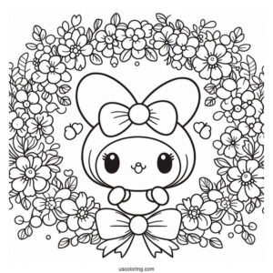 My Melody Coloring Page Making Flower Wreaths With Pompompurin