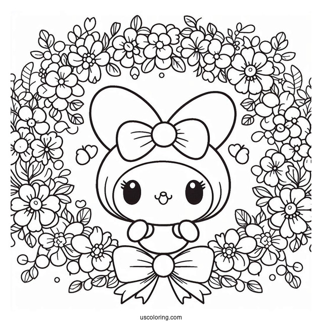 My Melody Coloring Page Making Flower Wreaths With Pompompurin