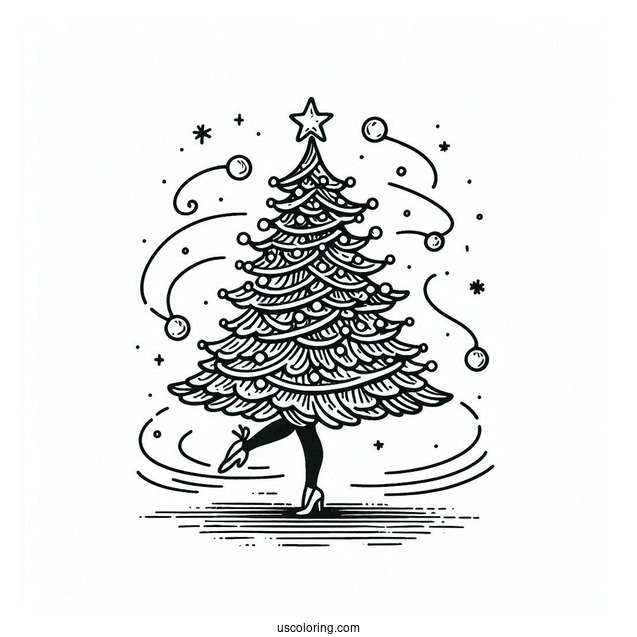 Dancing Christmas Tree Coloring Sheet