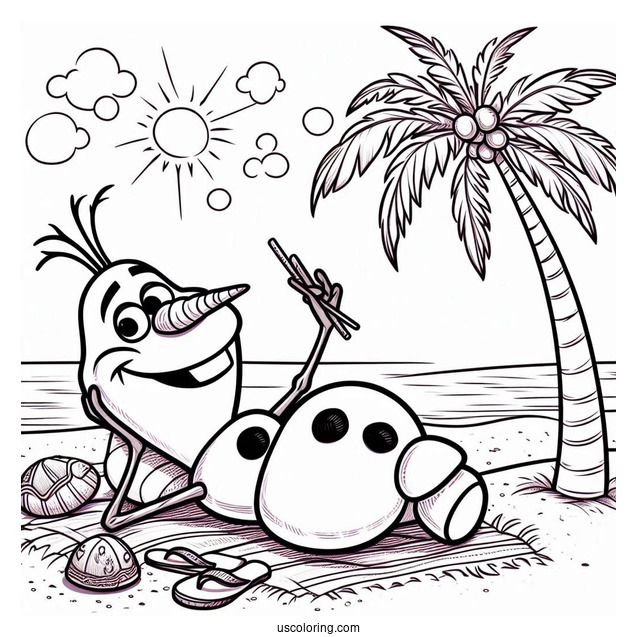Olaf Laying On The Beach During Summer To Color
