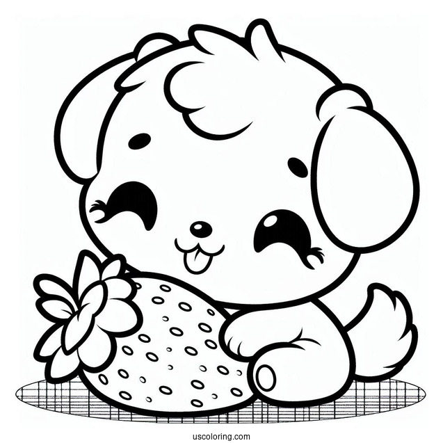 Cute Chibi Dog On Strawberry Coloring Page