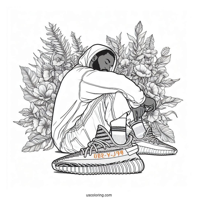 Man Wearing Yeezy Mono Safflower With Adidas Socks