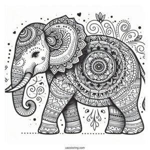 Detailed Mandala Elephant Coloring For Adults