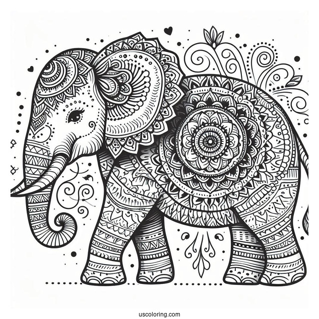 Detailed Mandala Elephant Coloring For Adults