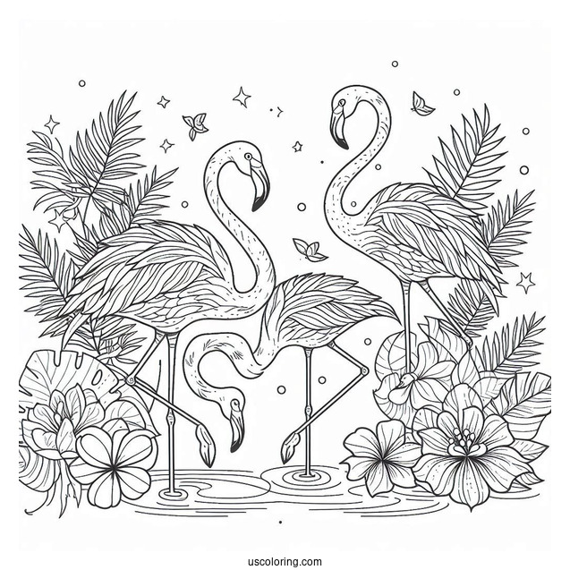 A Flamboyance Of Flamingos Coloring Page