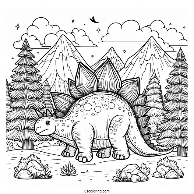 Stegosaurus Coloring Page In The Mountains