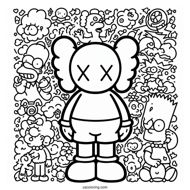 KAWS Coloring Page Themed Simpsons