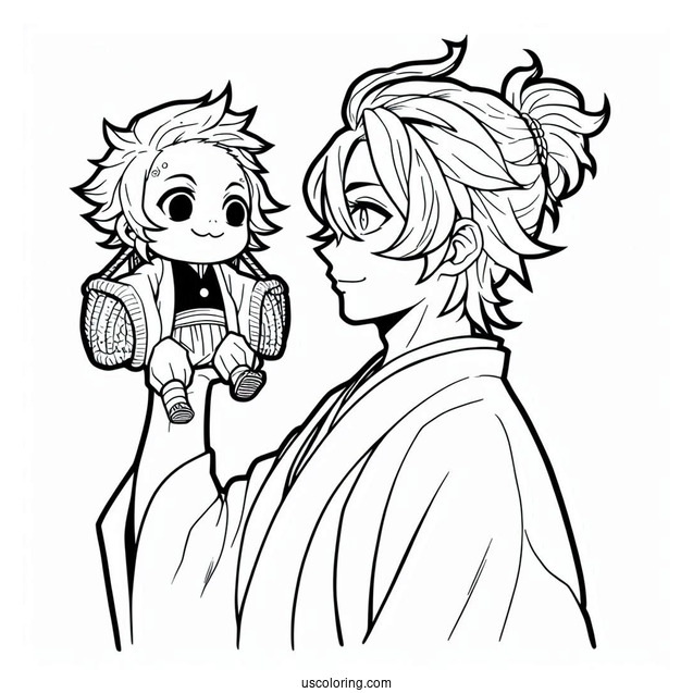 Simple Tanjiro Coloring Page Carrying Zenitsu