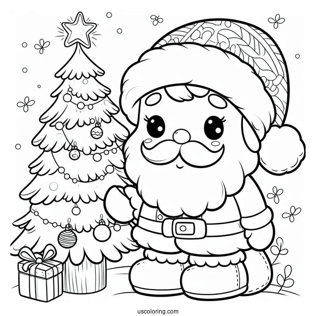 Santa Claus With Christmas Tree Coloring Page