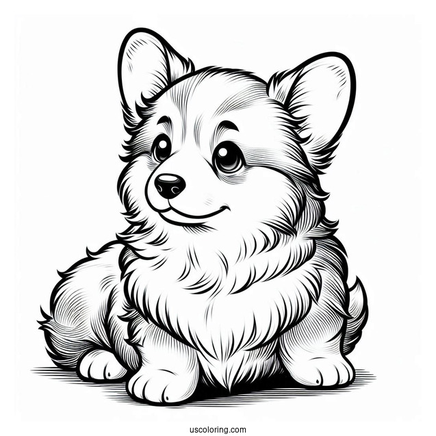 Fluffy Corgi Coloring Page Puppy