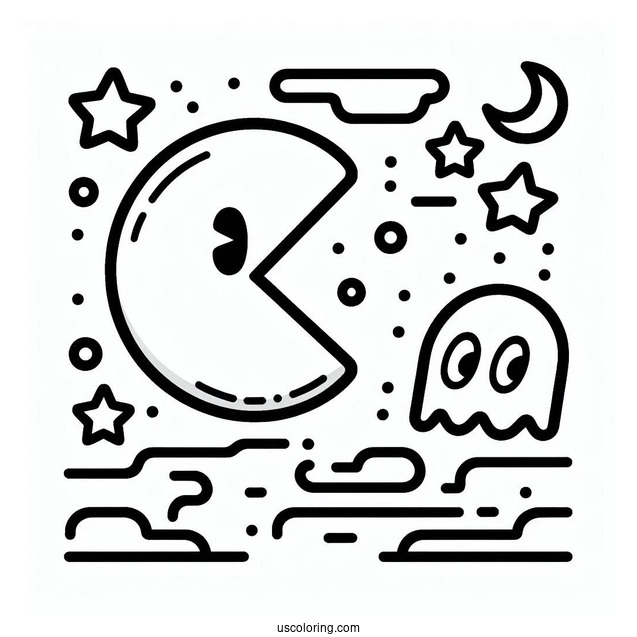 Iconic Pac-Man Coloring Page And Ghosts Outline For Preschoolers