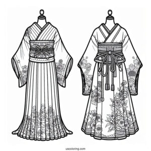 Detailed Kimono Dress Coloring Page