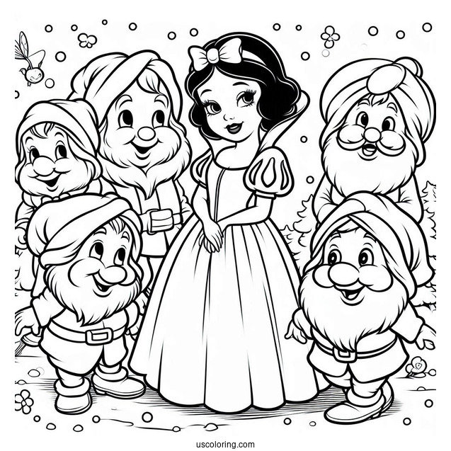 Snow White With The Seven Dwarfs To Color