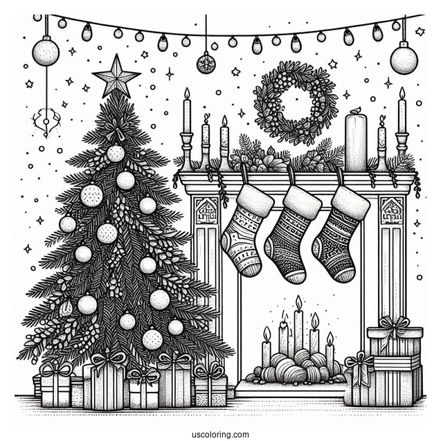 Christmas Tree And Stockings On Mantle